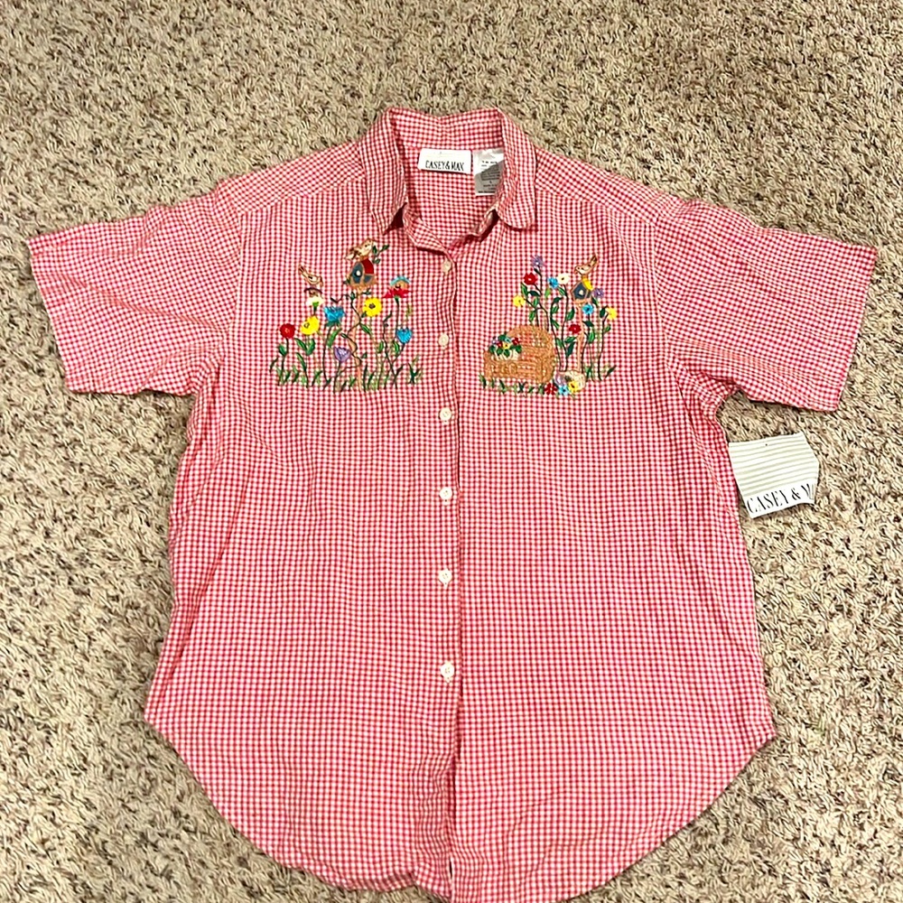 vintage Casey & Max embroidered  button short-sleeve shirt